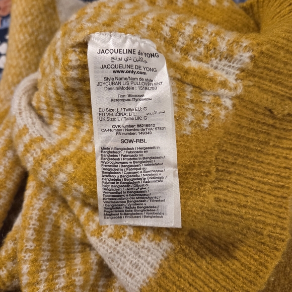 Jacqueline de Yong Mustard Yellow and Cream Sweater - Picture 9 of 11